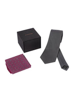 Chokore  Chokore Dark Grey color silk tie & Magenta & Silver from Indian design Silk Pocket Square set