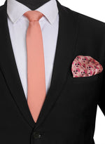 Chokore  Chokore Peach color Plain Silk Tie & Pink color floral print silk pocket square set