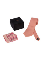 Chokore Chokore Peach color Plain Silk Tie & Pink color floral print silk pocket square set 