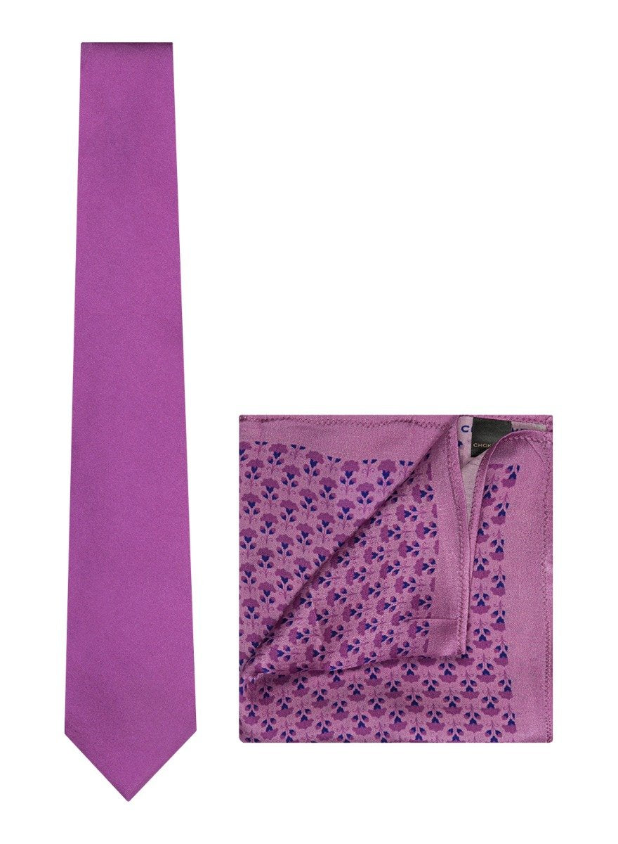Chokore Deep Purple color Silk Tie & Purple color Silk Pocket Square from Indian at heart line set
