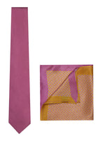 Chokore Chokore Pink color silk tie & Two-in-one Gold & Purple Pure Silk Pocket Square set