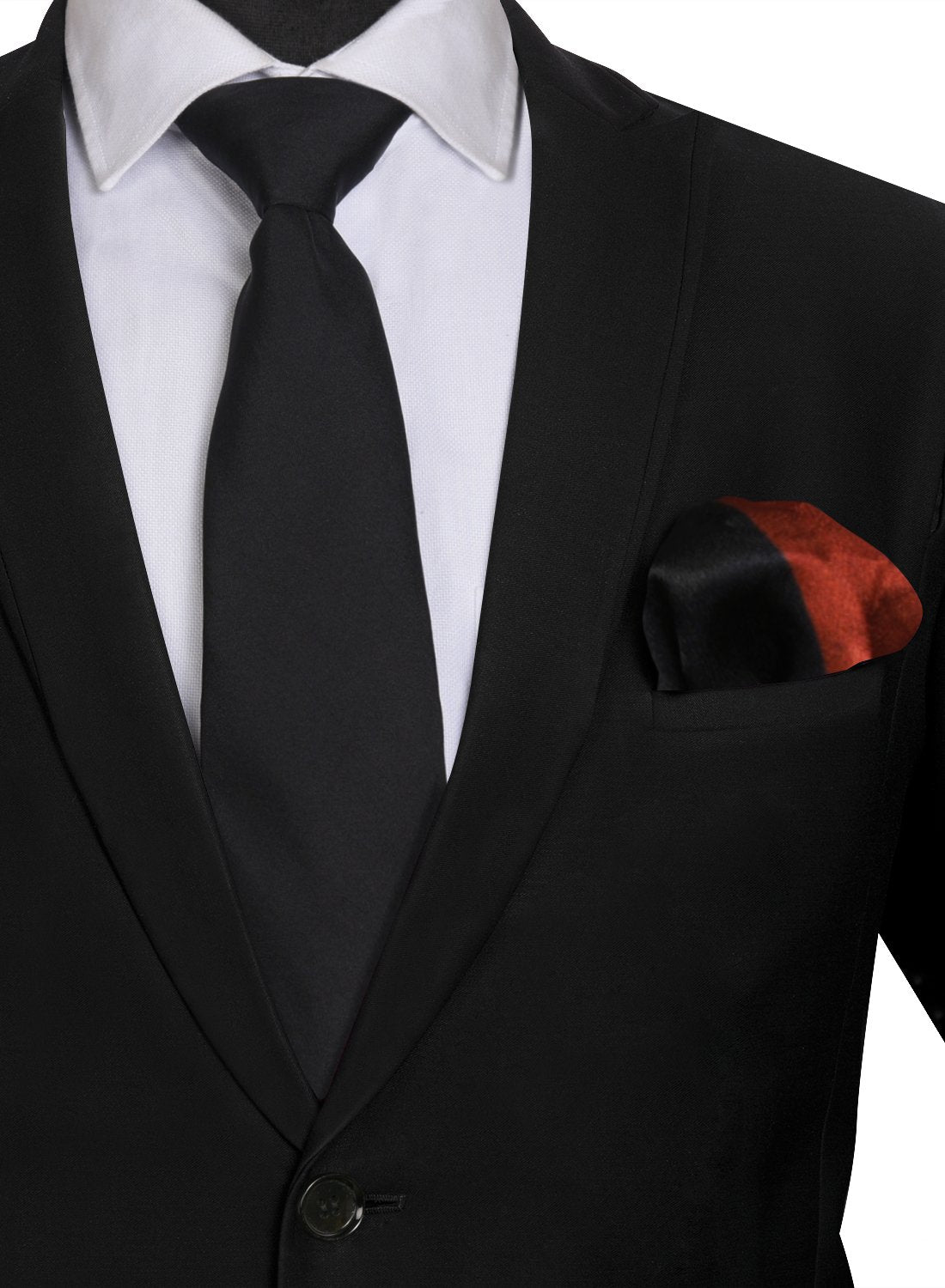 Chokore Black color Plain Silk Tie & Double-sided Brick Red & Black Silk Pocket Circle set