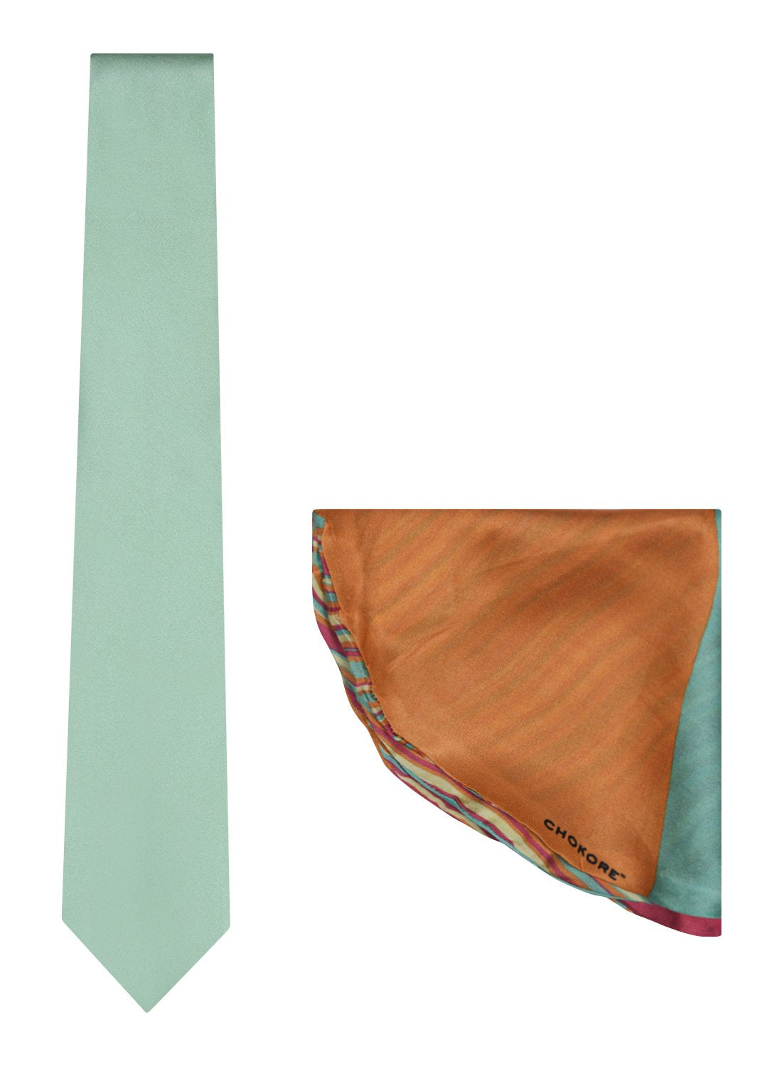 Chokore Sea Green color Silk Tie & Double-sided Multicolor Silk Pocket Circle set