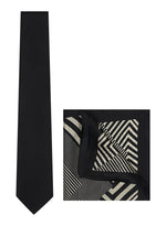 Chokore  Chokore Black color Plain Silk Tie & Black and White silk pocket square set