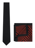 Chokore Chokore Black color Plain Silk Tie & Red & Black printed silk pocket square set