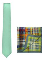 Chokore Chokore Sea Green color Silk Tie & Multicolor Silk Pocket Square set 