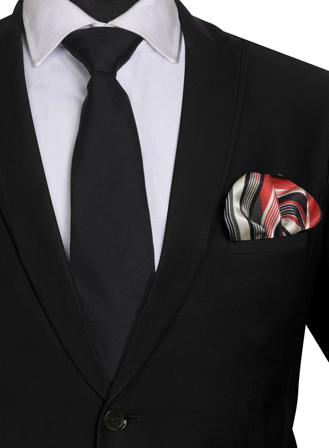 Chokore Black color Plain Silk Tie & Two-in-one Red & Black silk pocket square set