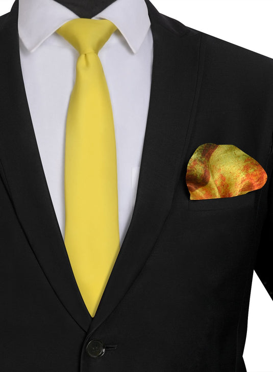 Chokore Yellow color silk tie & Multicolor Silk Pocket Square set
