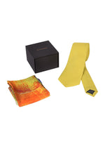 Chokore Chokore Yellow color silk tie & Multicolor Silk Pocket Square set 