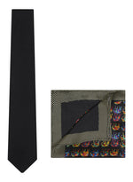 Chokore  Chokore Black color Plain Silk Tie & Multi-coloured Elephants silk pocket square set