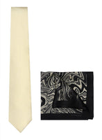 Chokore Chokore Off White color Plain Silk Tie & Off White and Black color silk pocket square set