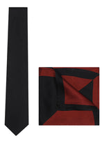 Chokore  Chokore Black color Plain Silk Tie & Two-in-one Red & Black silk pocket square set