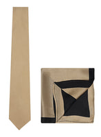 Chokore Chokore Beige color silk tie & Two-in-one Beige & Black Silk Pocket Square from the Solids Line set