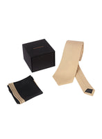 Chokore Chokore Beige color silk tie & Two-in-one Beige & Black Silk Pocket Square from the Solids Line set