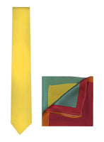 Chokore Chokore Yellow color silk tie & 4-in-1 Multicolor Pure Silk Pocket Square set