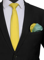 Chokore  Chokore Yellow color silk tie & 4-in-1 Multicolor Pure Silk Pocket Square set