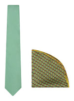 Chokore  Chokore Sea Green color Silk Tie & Double-sided Sea Green & Lemon Green Silk Pocket Circle set