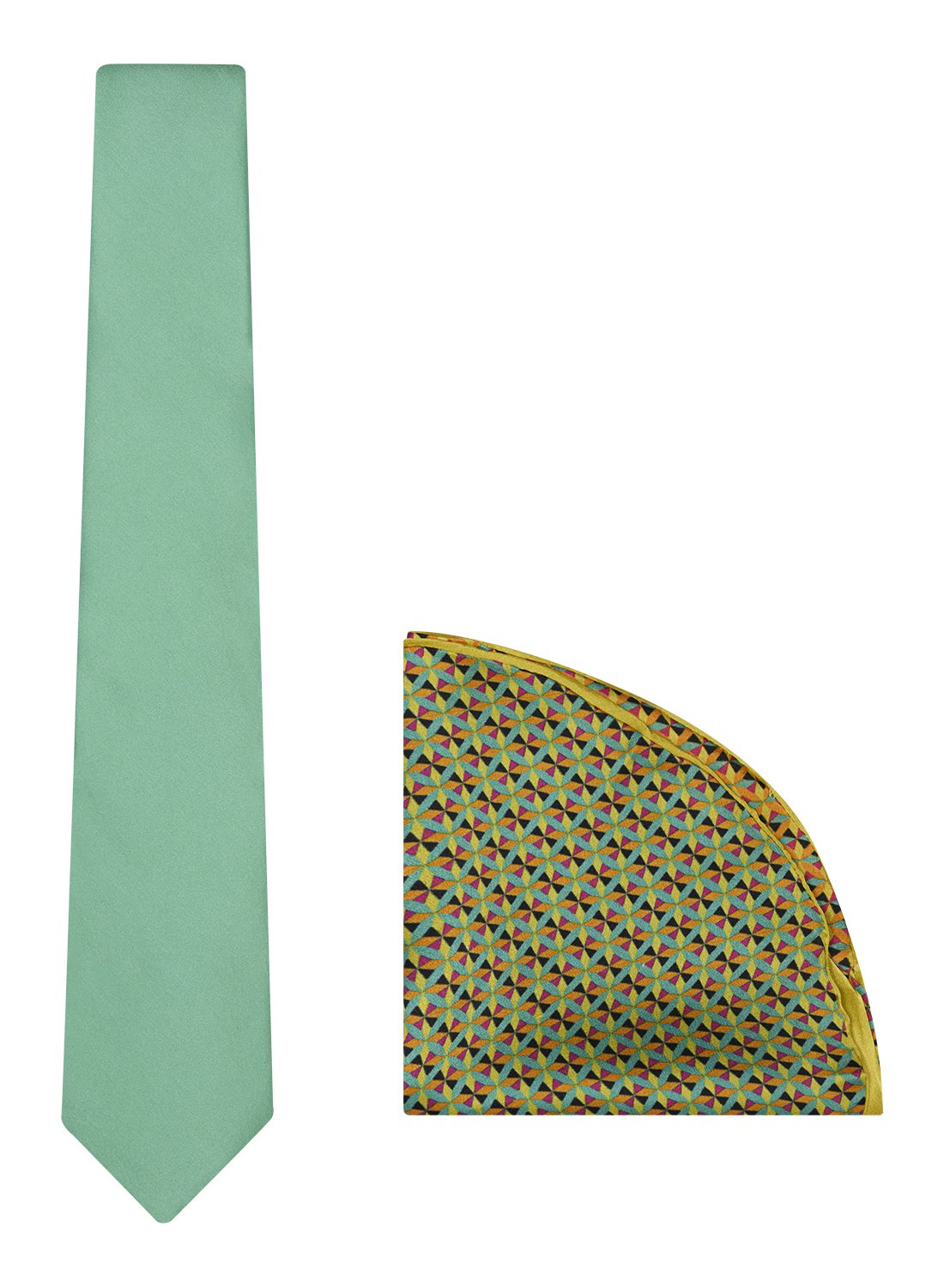 Chokore Sea Green color Silk Tie & Double-sided Sea Green & Lemon Green Silk Pocket Circle set