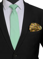 Chokore Chokore Sea Green color Silk Tie & Double-sided Sea Green & Lemon Green Silk Pocket Circle set
