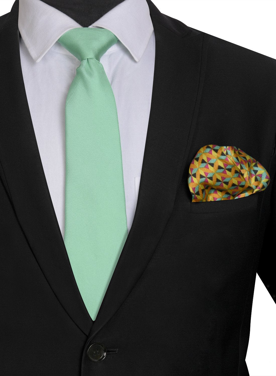 Chokore Sea Green color Silk Tie & Double-sided Sea Green & Lemon Green Silk Pocket Circle set