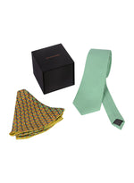 Chokore Chokore Sea Green color Silk Tie & Double-sided Sea Green & Lemon Green Silk Pocket Circle set 