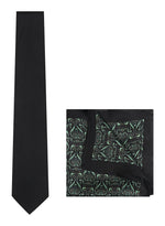 Chokore  Chokore Black color Plain Silk Tie & Black & Dark Sea Green silk pocket square set