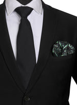 Chokore Chokore Black color Plain Silk Tie & Black & Dark Sea Green silk pocket square set 