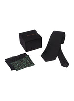 Chokore  Chokore Black color Plain Silk Tie & Black & Dark Sea Green silk pocket square set
