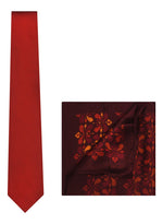 Chokore Chokore Red color Plain Silk Tie & Burgundy floral print pure silk pocket square set 