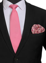 Chokore  Chokore Pink color Plain Silk Tie & Pink color floral print silk pocket square set
