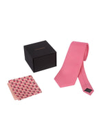 Chokore Chokore Pink color Plain Silk Tie & Pink color floral print silk pocket square set