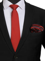 Chokore Chokore Red color silk tie & Red and Black Silk Pocket Square set
