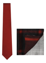 Chokore Chokore Red color Plain Silk Tie & Four-in-one Black & Red pure silk pocket square set 