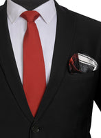 Chokore Chokore Red color Plain Silk Tie & Four-in-one Black & Red pure silk pocket square set