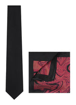 Chokore Chokore Black color Plain Silk Tie & Magenta printed silk pocket square set 