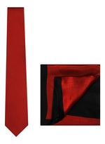 Chokore Chokore Red color Plain Silk Tie & Two-in-one Red & Black silk pocket square set 