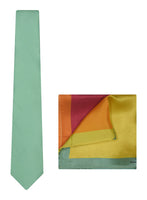 Chokore Chokore Sea Green color Silk Tie & Four-in-one Multicolor Silk Pocket Square set