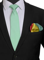 Chokore Chokore Sea Green color Silk Tie & Four-in-one Multicolor Silk Pocket Square set 