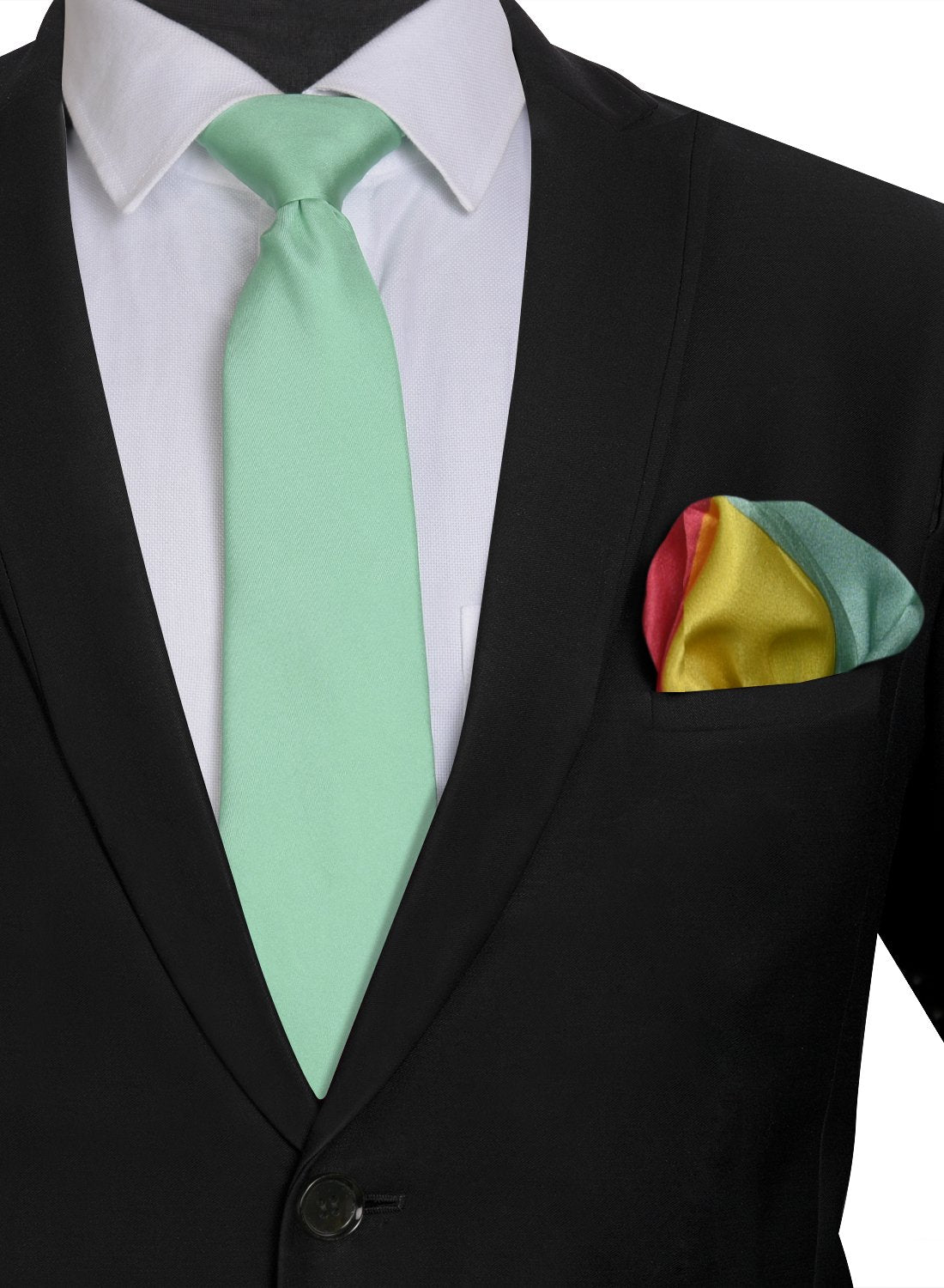Chokore Sea Green color Silk Tie & Four-in-one Multicolor Silk Pocket Square set