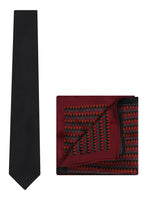 Chokore Chokore Black color silk tie & Red and Black Silk Pocket Square set