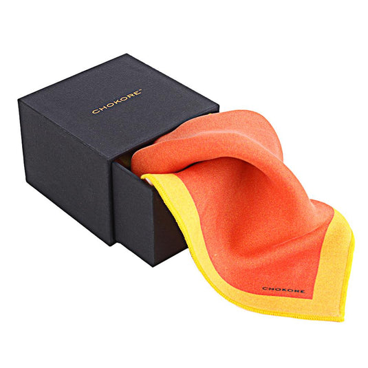 Chokore Red & Orange Silk Pocket Square - Squared line