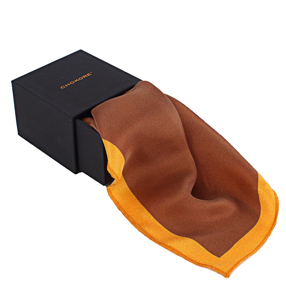 Chokore Chocolate & Orange Silk Pocket Square - Squared line