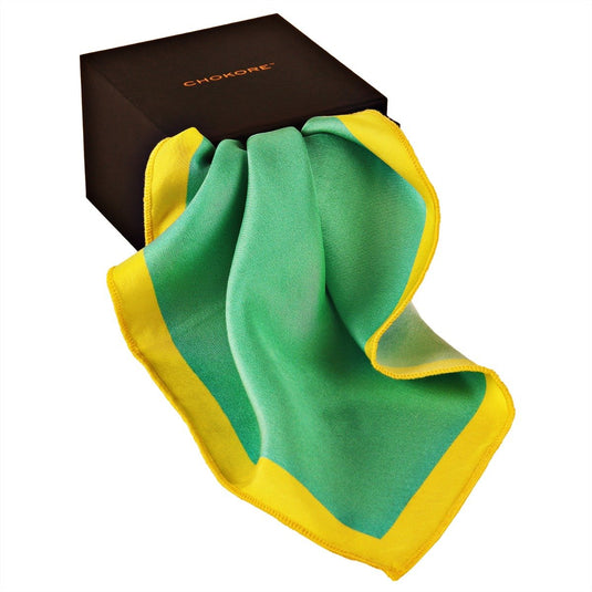 Chokore Sea Green & Lemon Green Pure Silk Pocket Square
