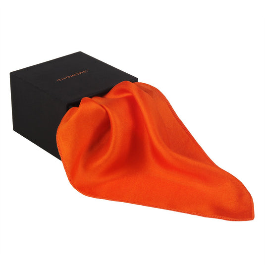 Chokore Saffron Pure Silk Pocket Square, from the Solids Line