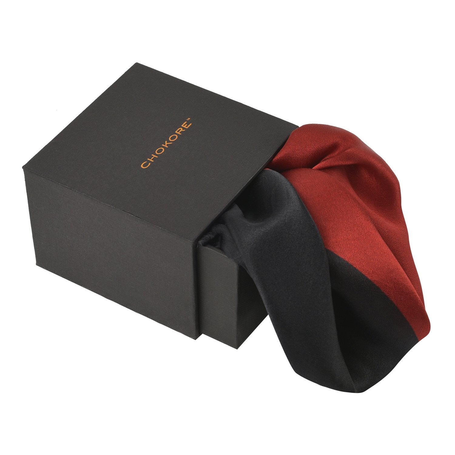 Chokore 2-in-1 Red & Black Silk Pocket Square from the Solids Line
