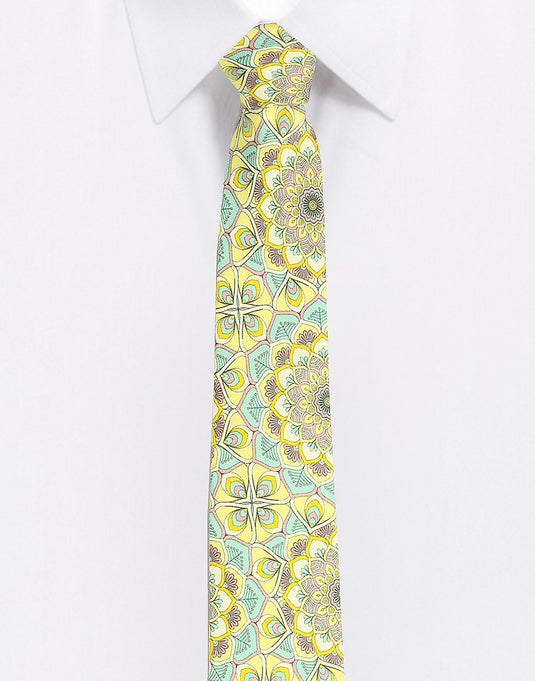 Chokore Lemon & Sea Green Silk Tie - Indian at Heart line