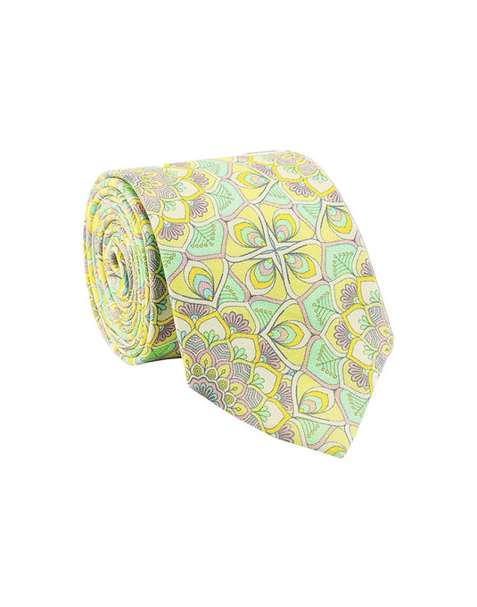 Chokore Lemon & Sea Green Silk Tie - Indian at Heart line