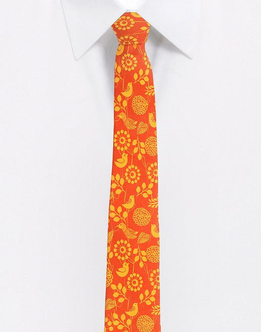 Chokore Red & Orange Silk Necktie - Wildlife Collection