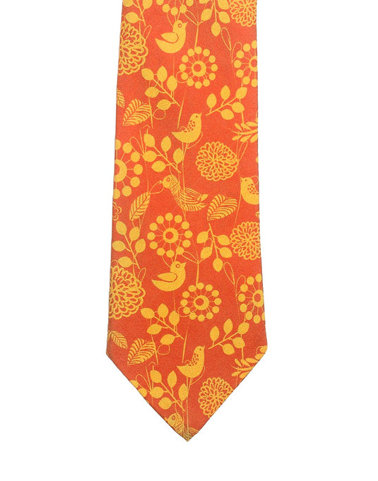 Chokore Red & Orange Silk Necktie - Wildlife Collection