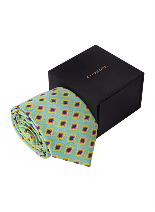 Chokore Light Sea Green & Yellow Silk Tie - Indian At Heart Collection